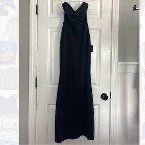 NWT Lulu's Iconic Arrival Black Strapless Bustier Mermaid Maxi Evening Gown